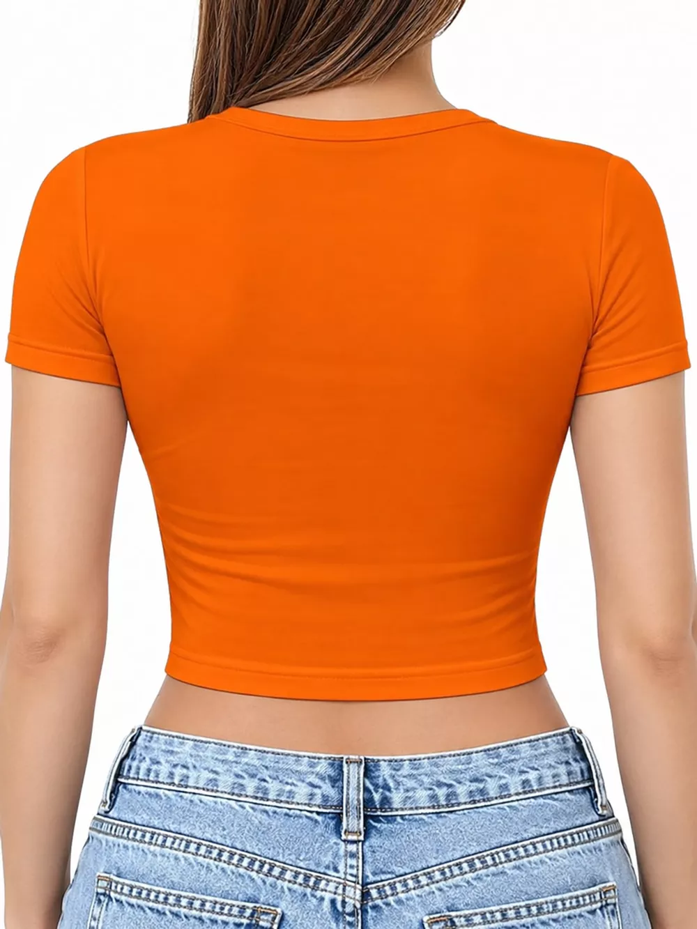 Slim Fit Basic Crew Neck Short Sleeve Crop T-Shirt, image 13