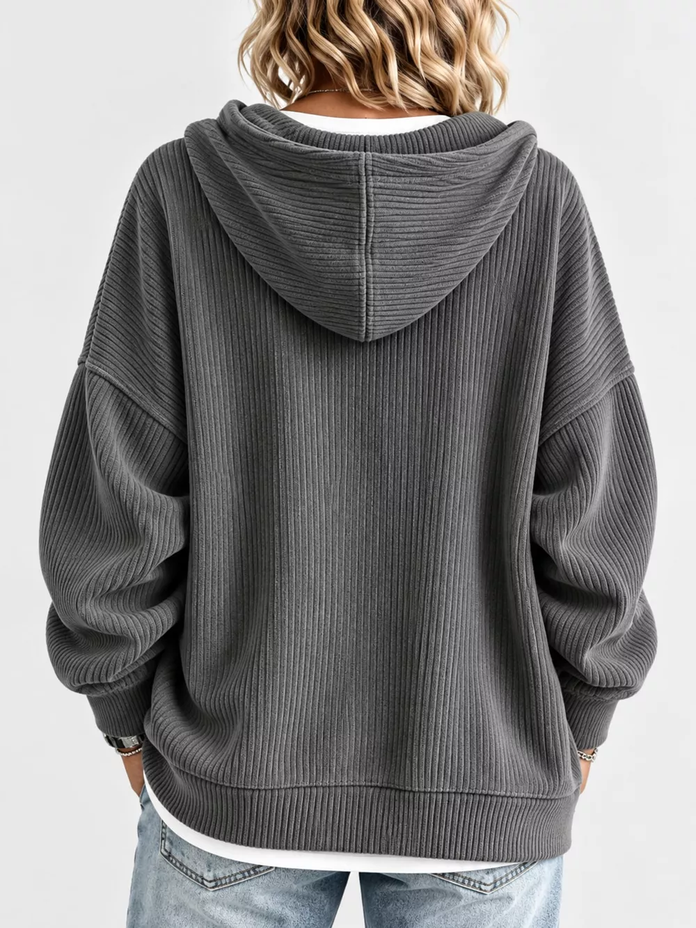Drawstring Dropped Shoulder Hoodie, image 12
