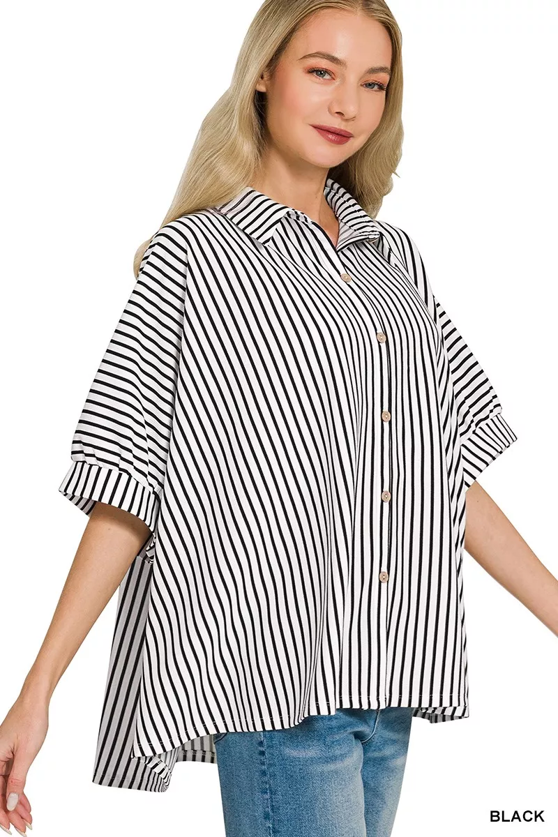 Oversized Stripe Button Down Shirt, image 3