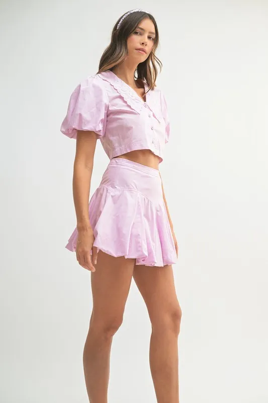 Puff Sleeve Button Down Top and Bubble Skirt Set, image 5