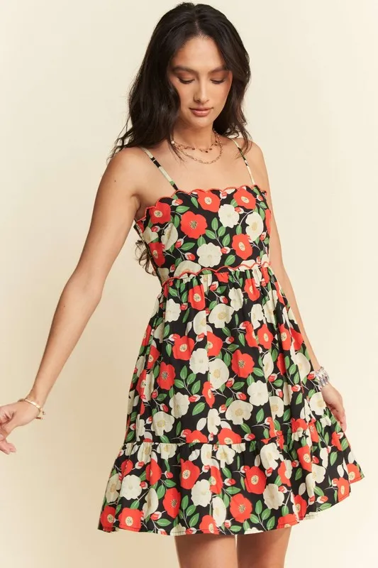 Floral Scalloped Cutout Back Mini Dress, image 10