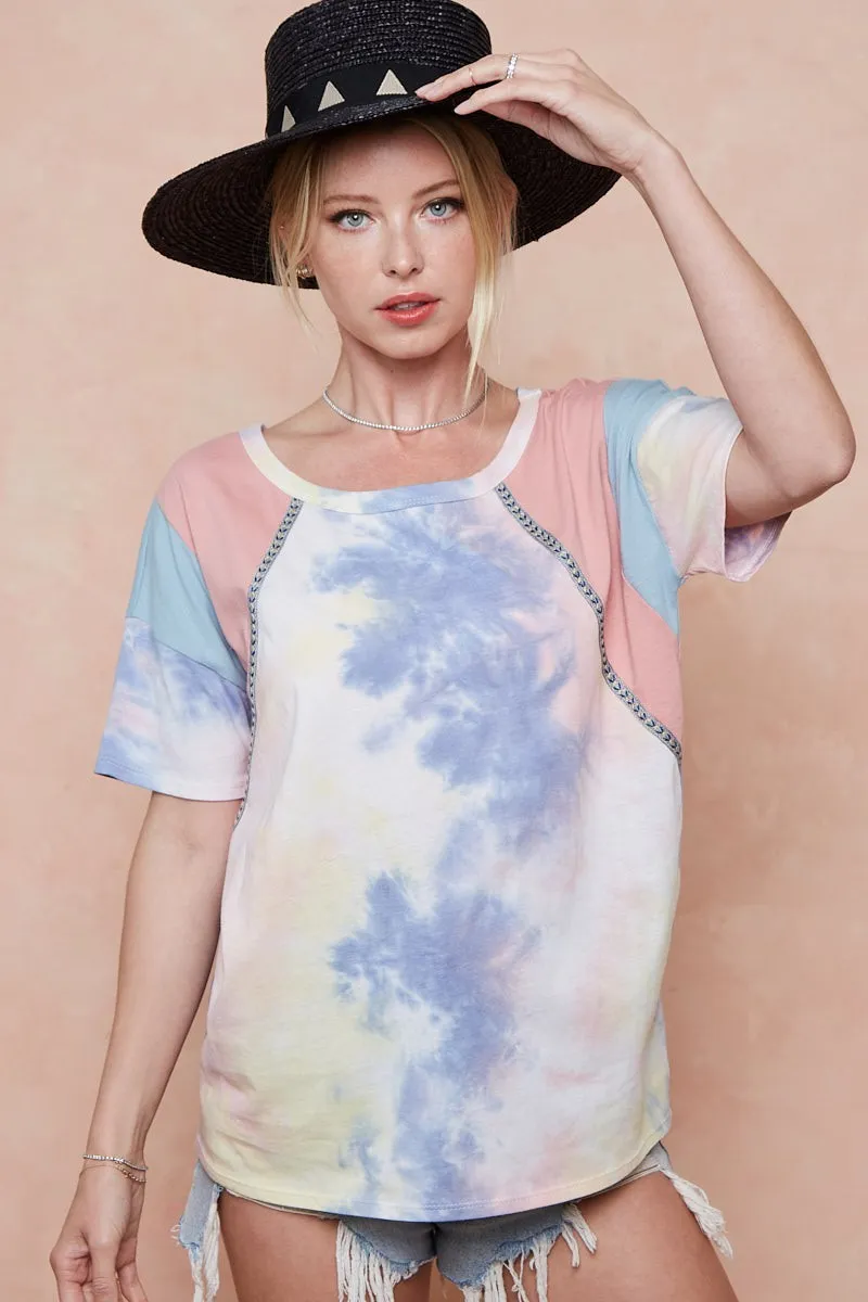 Tie Dye Printed Cotton Color Block T-Shirt, image 4