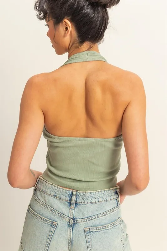 Halter Neck Buttoned Washed Top, image 3