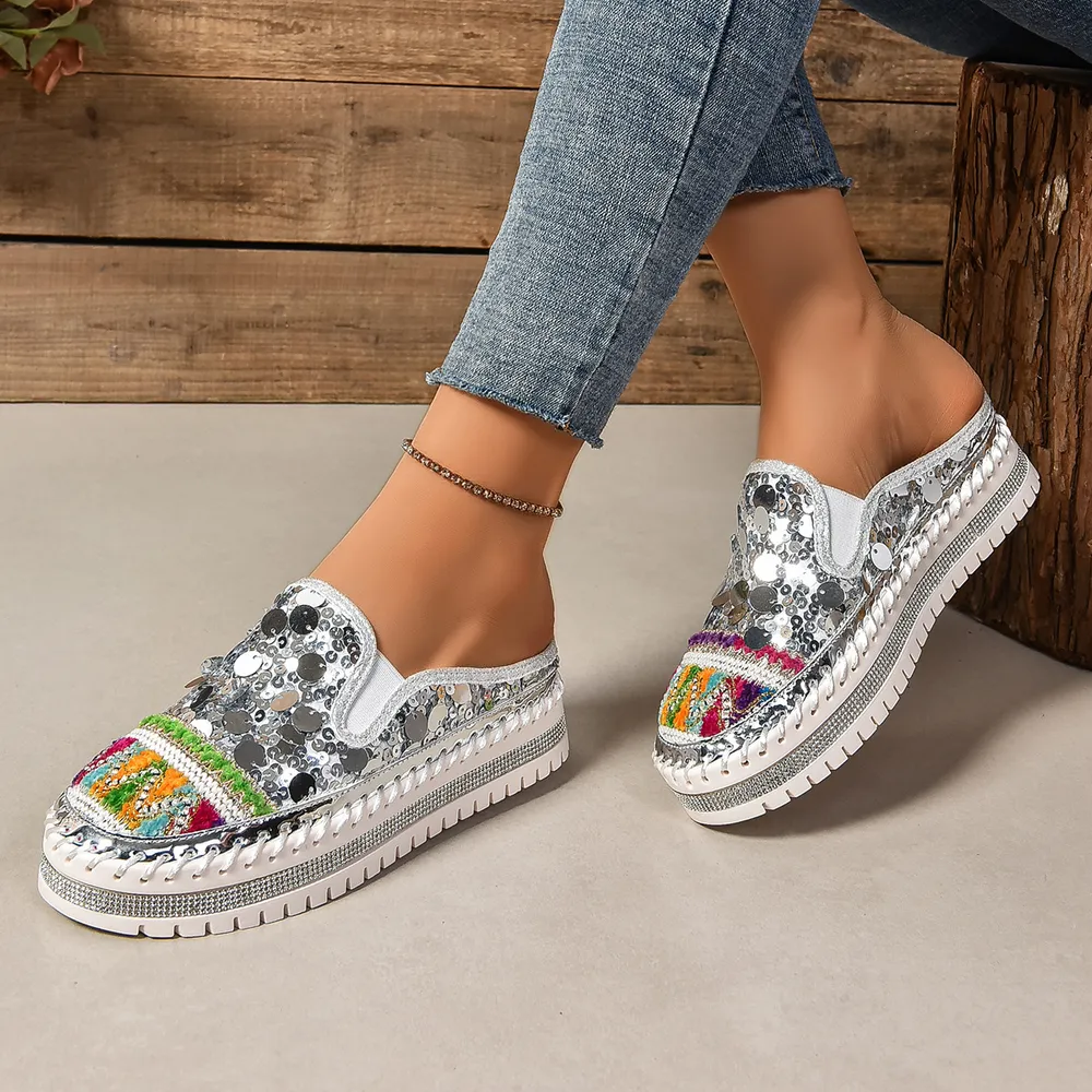 Sequin Round Toe Platform Loafers, image 16