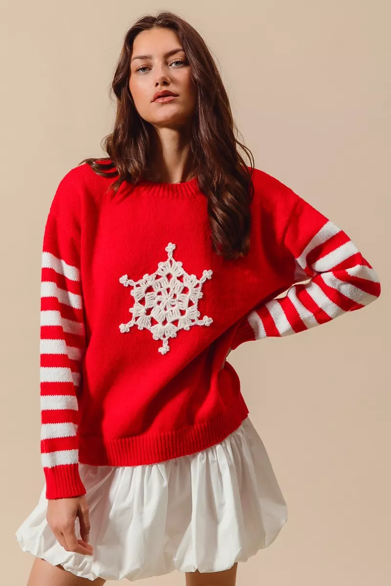 Christmas Snowflake Crochet Embellished Sweater, image 8