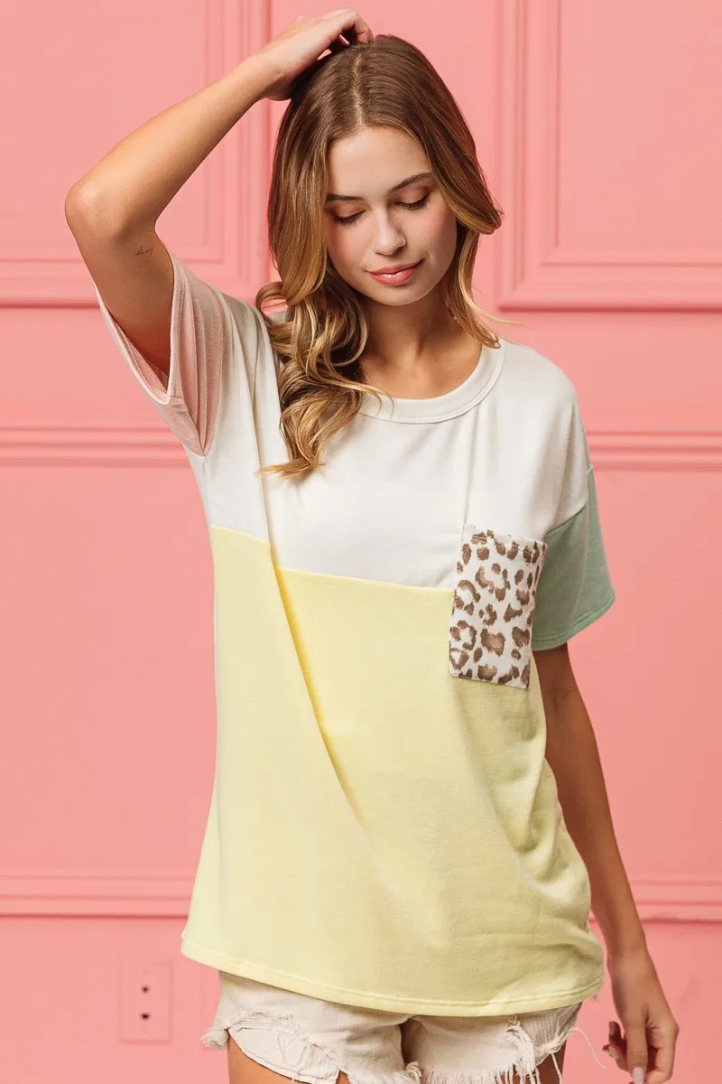 BiBi Leopard Front Pocket Ft Color Block Crew Neck Top, image 11