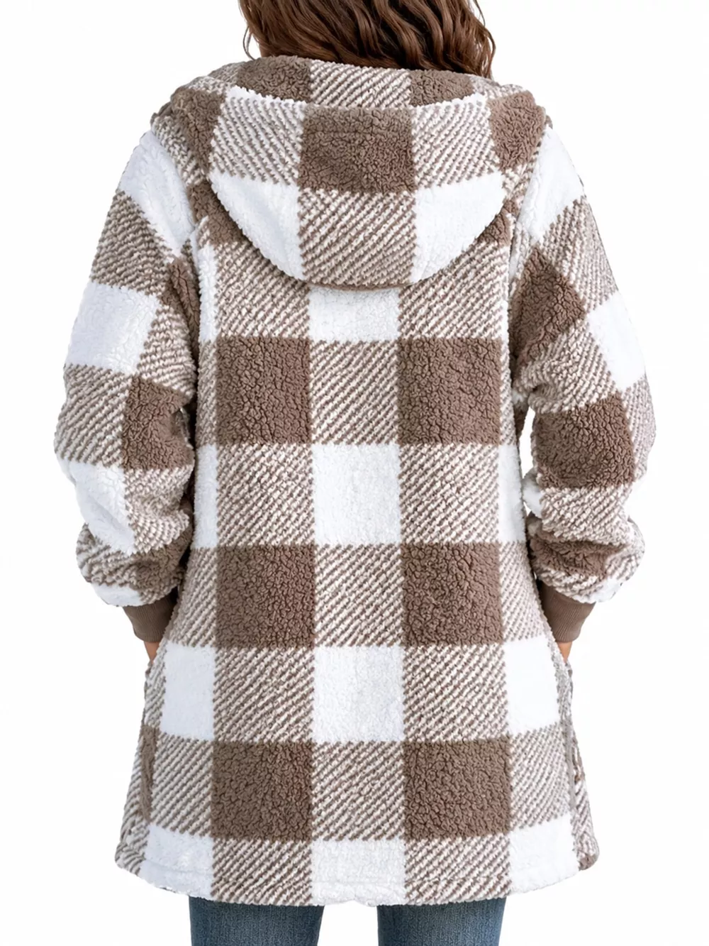 Full Size Plaid Sherpa Hooded Zip-Up Outerwear Plus Size, image 6