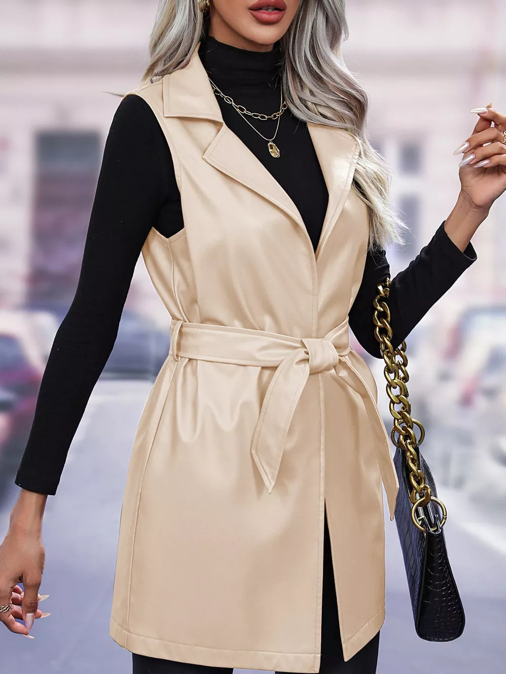 Tie Waist Longline Vest Coat, image 23
