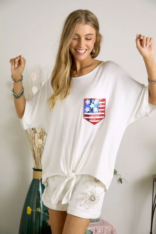 Sequin US Flag Pocketed Top, image 2