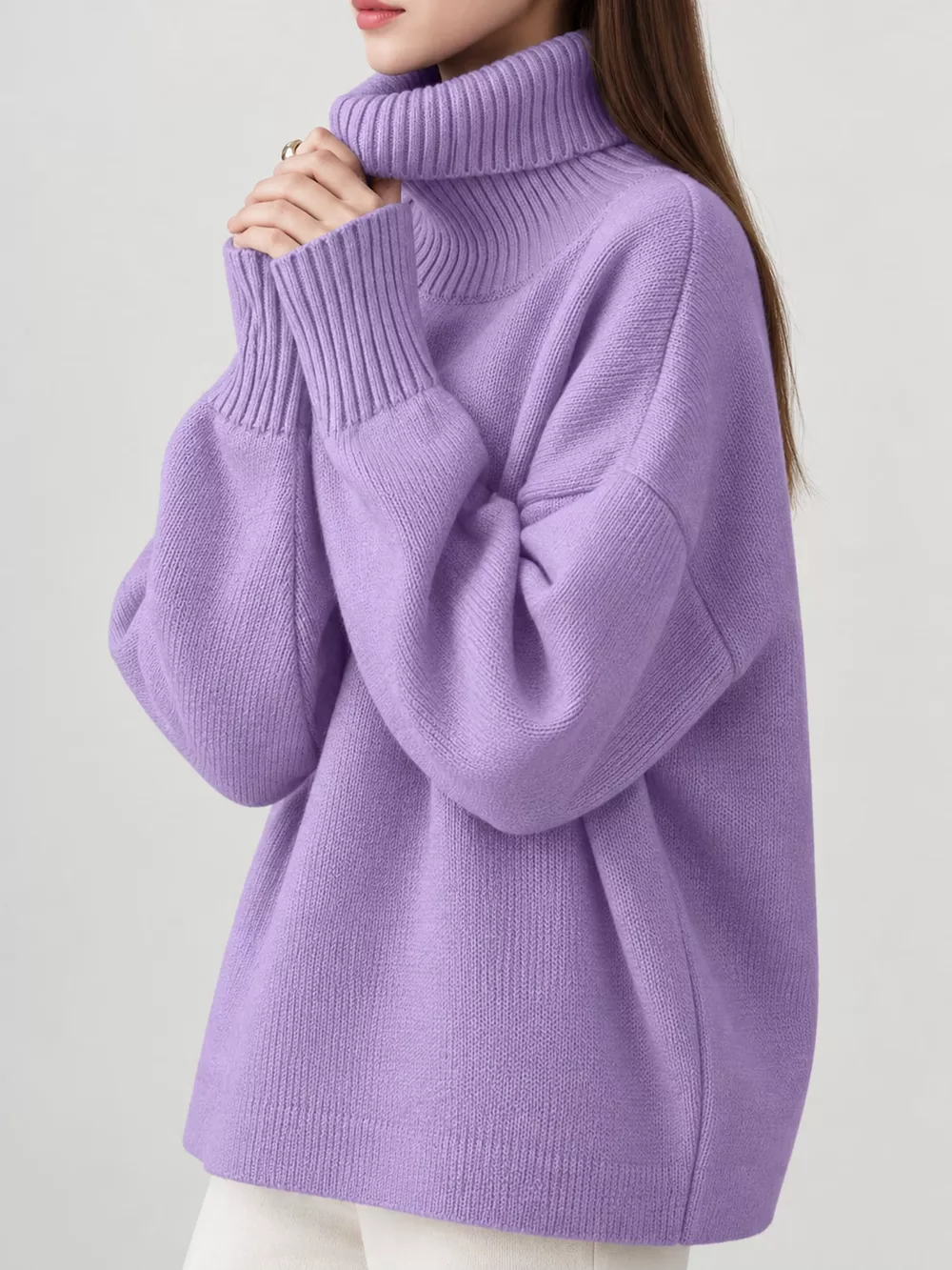 Oversized Turtleneck Dropped Shoulder Sweater, image 46