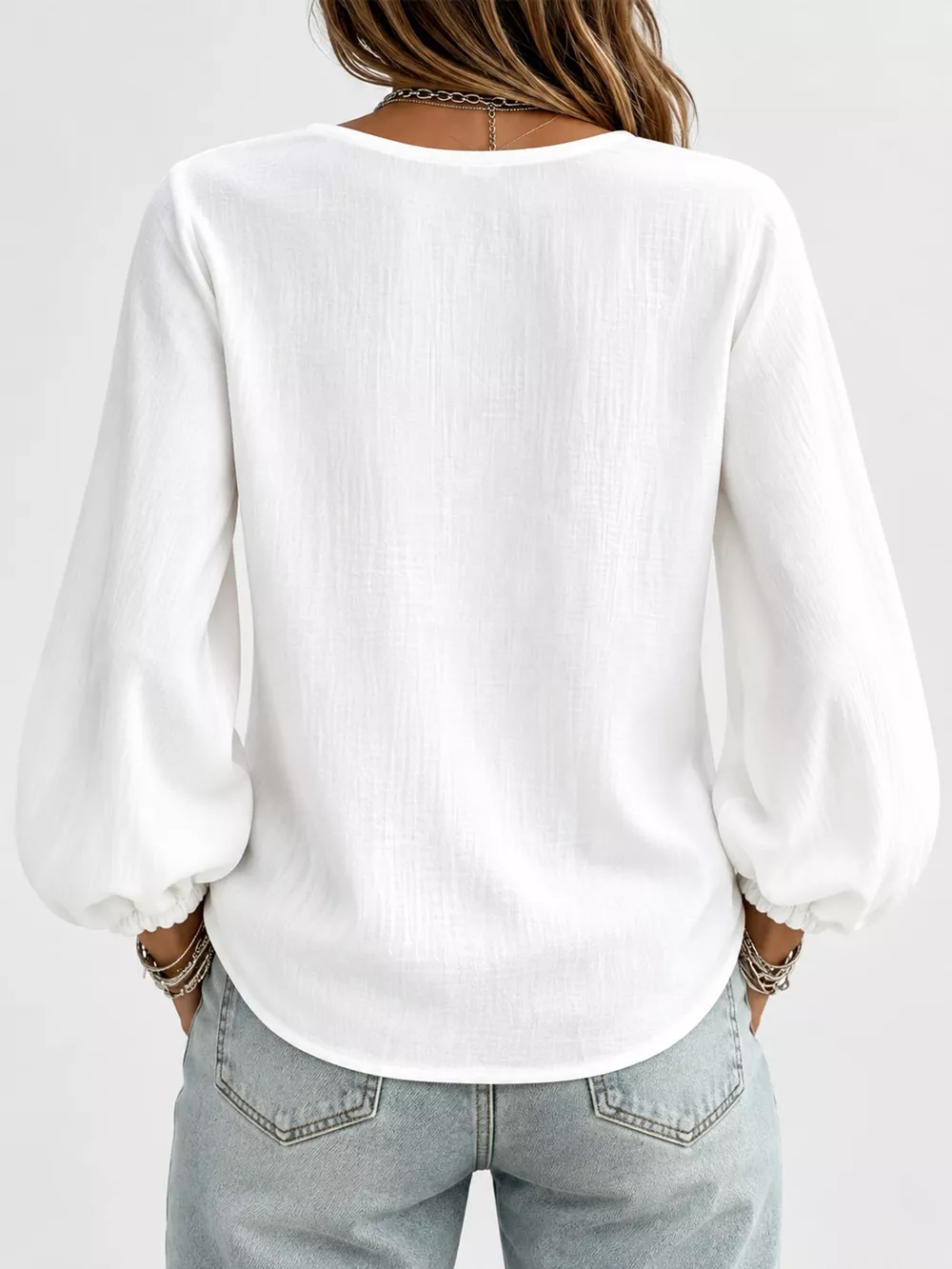 Full Size Elasticated Cuffs Long Sleeve Blouse Plus Size, image 3