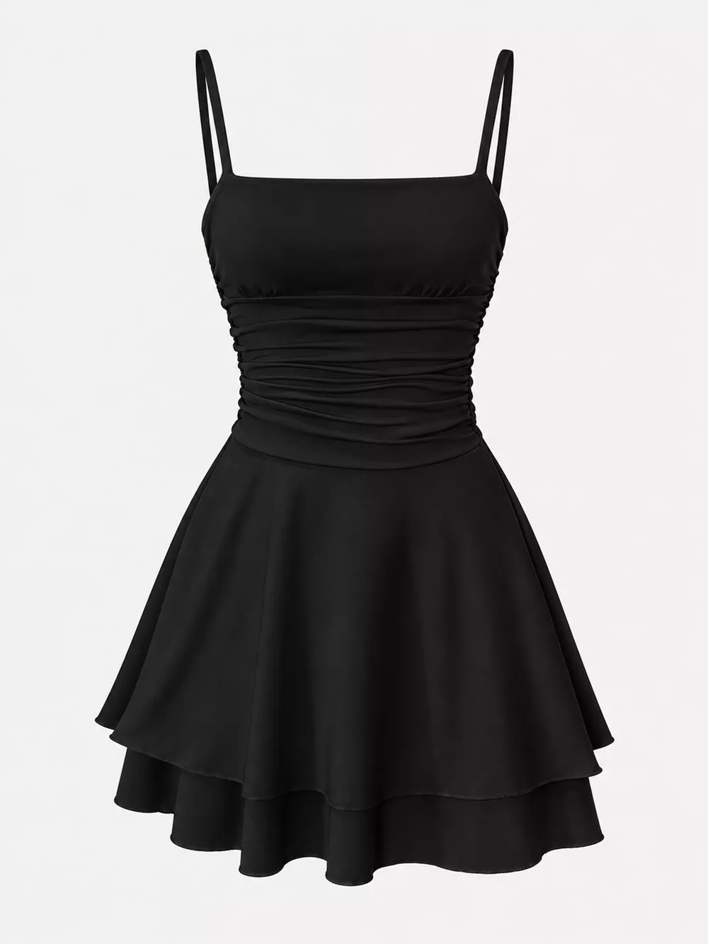 Ruched Spaghetti Strap Layered Mini Dress, image 25