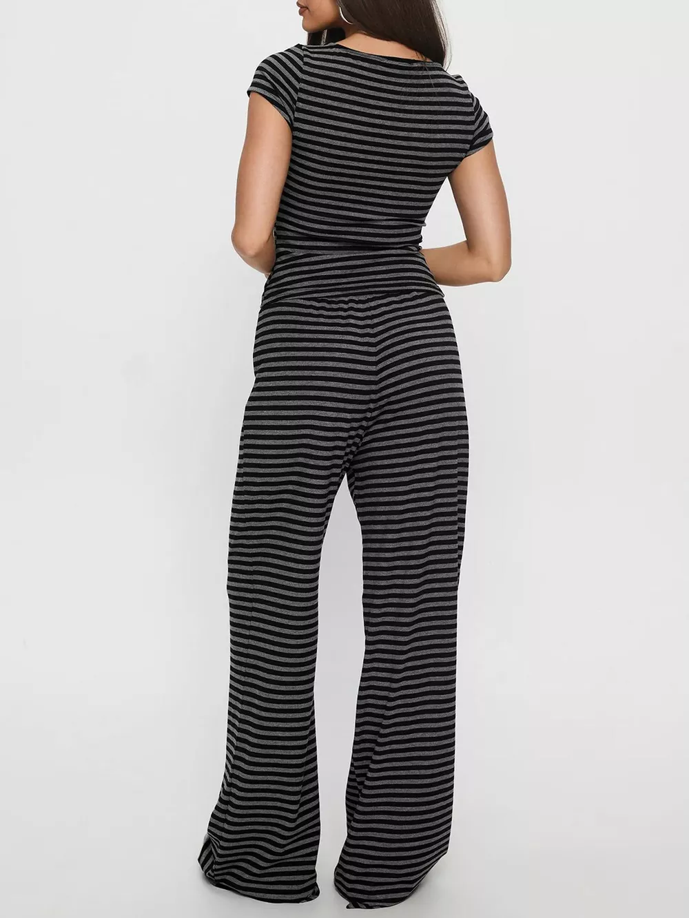 Striped Button-Down Top and Wide-Leg Pants Set, image 3