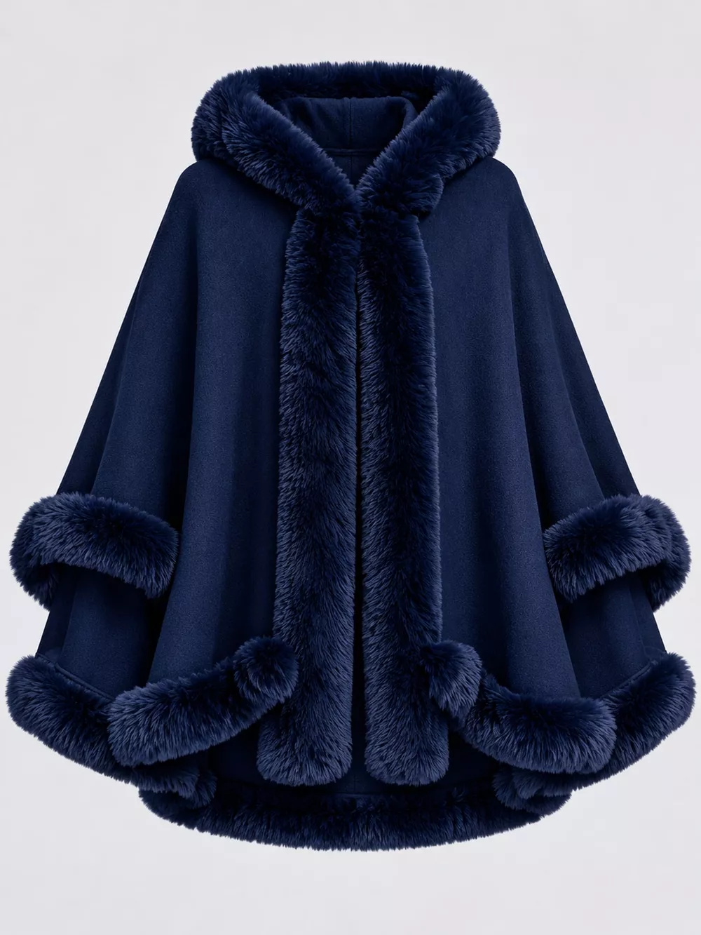 Faux Fur Trimmed Hooded Cape, image 62