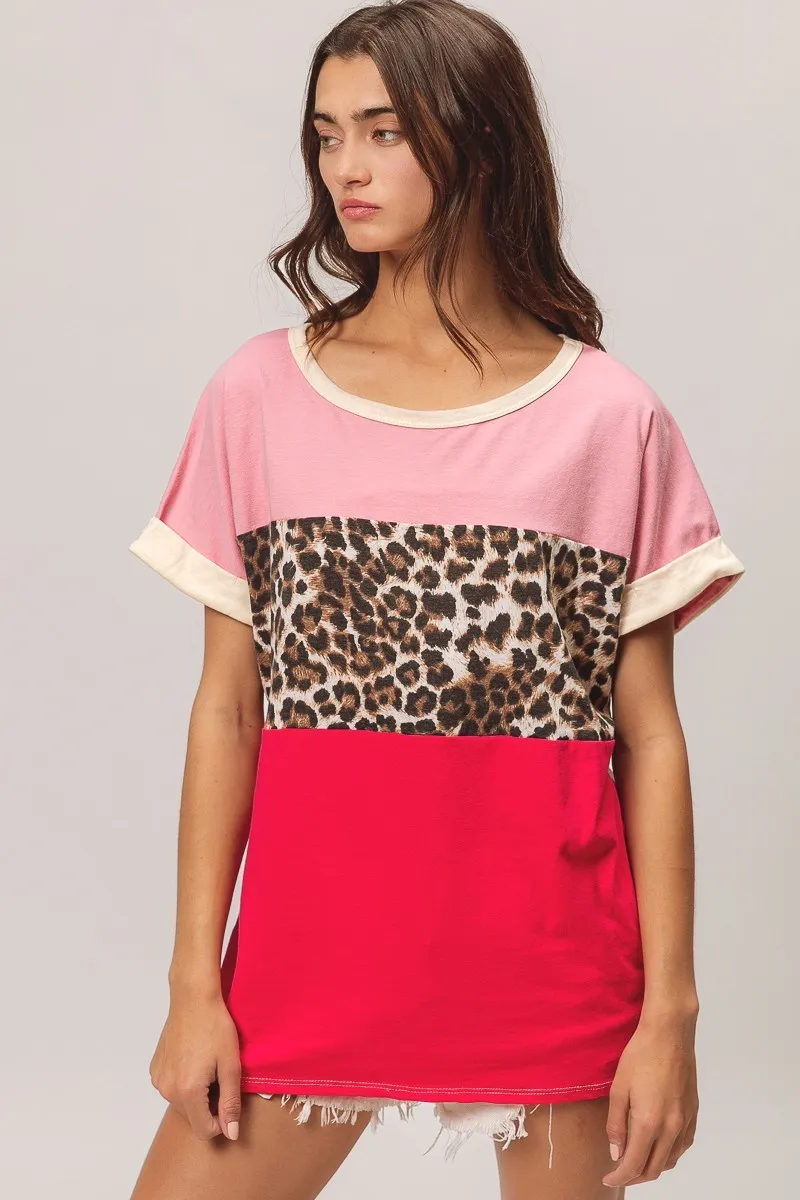 Leopard Printed Jersey Color Block Roll Up, image 4