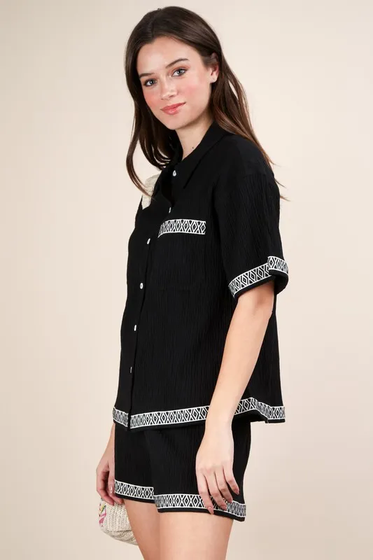 Crinkled Woven Shirt Top & Shorts Set, image 5