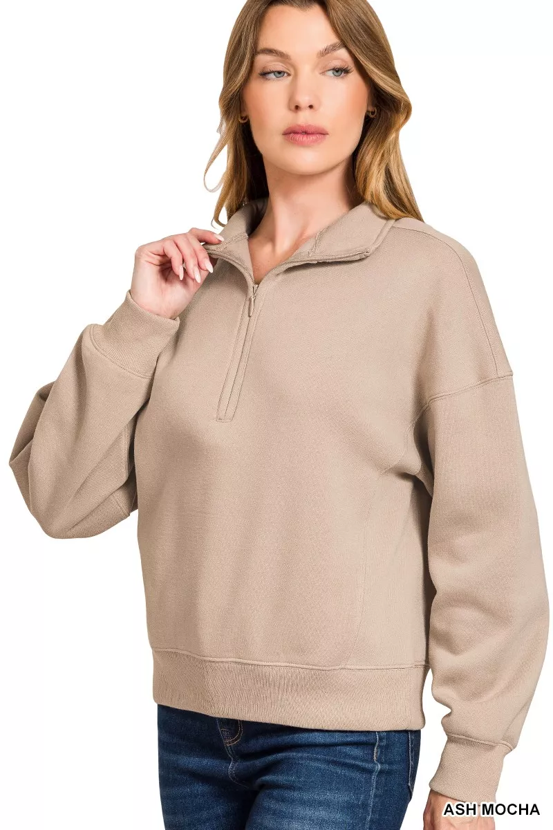 Fleece High Neck Half Zip Sweatshirt, image 3