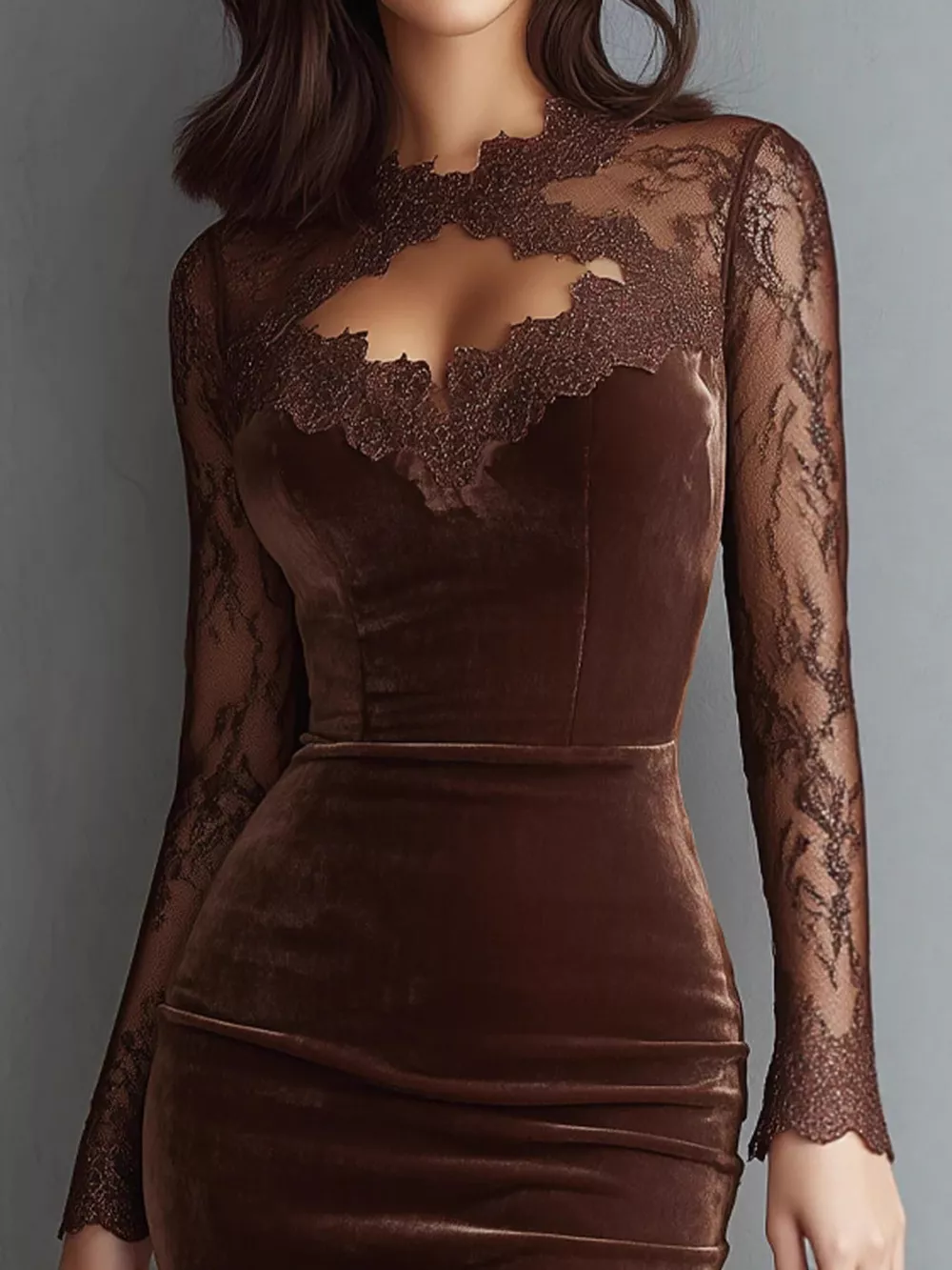 Long-Sleeve Velvet Lace Bodycon Dress, image 4