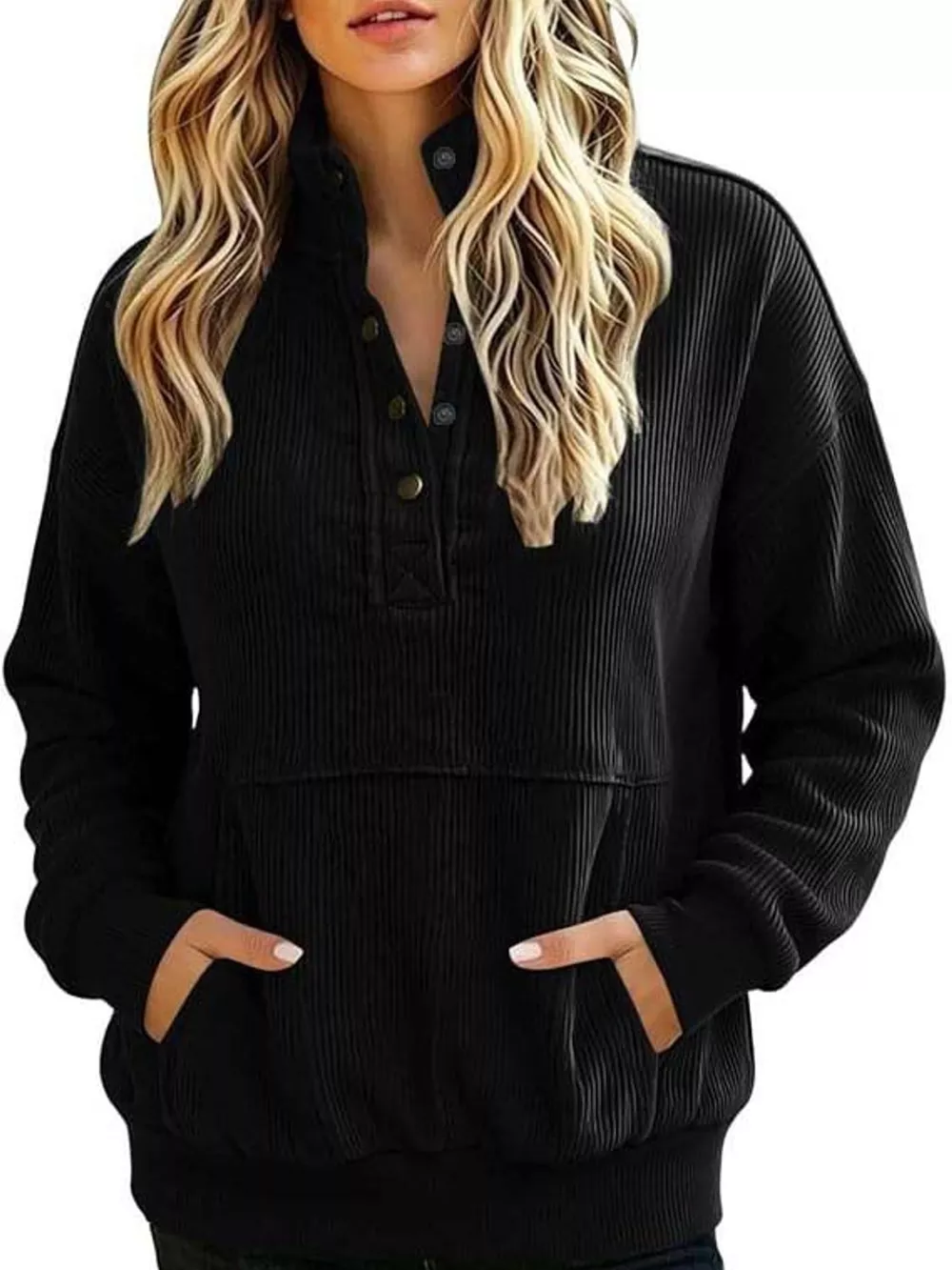 Full Size Quarter-Snap Sweatshirt with Kangaroo Pocket Plus Size, image 4