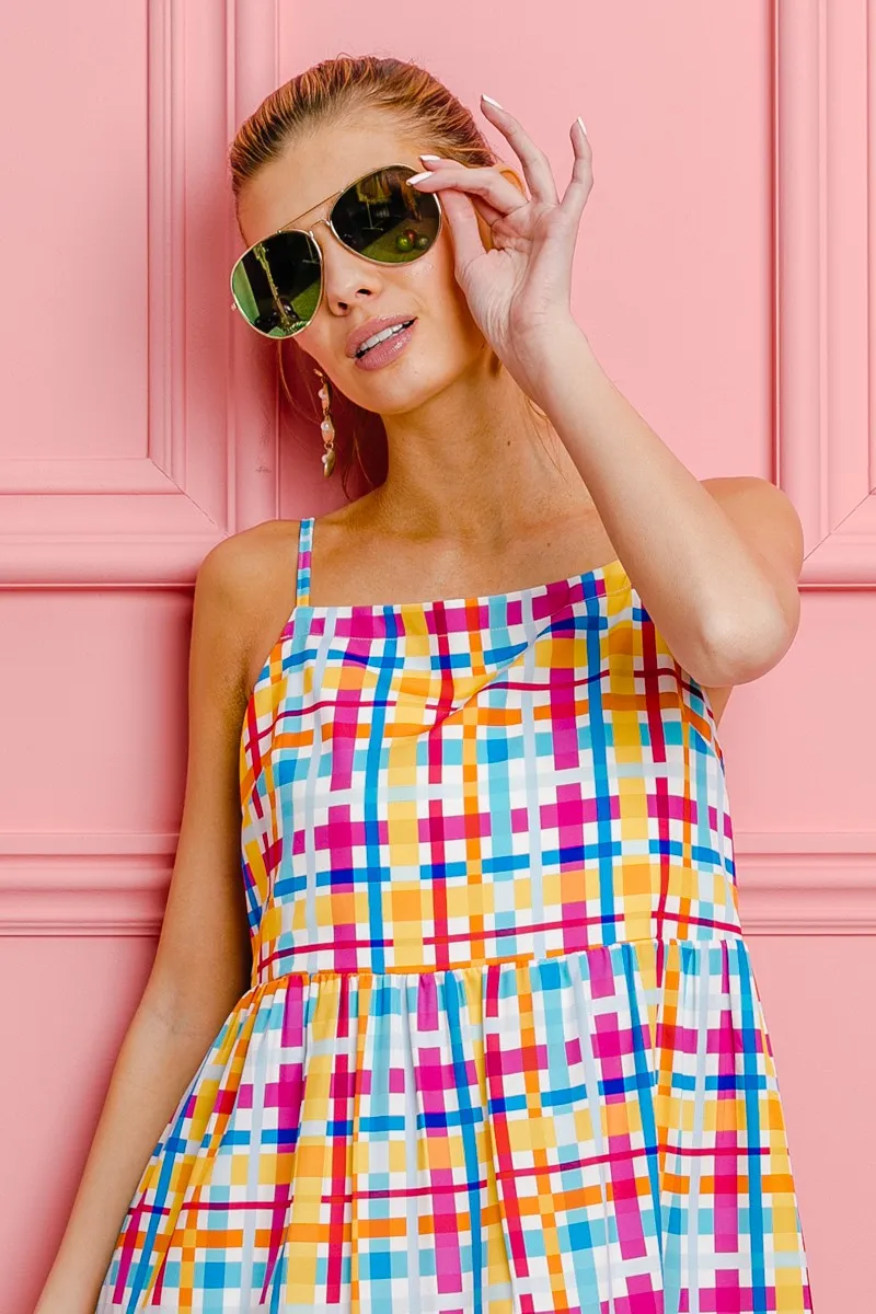 Multi Colors Plaid Sleeveless Sun Dress, image 2