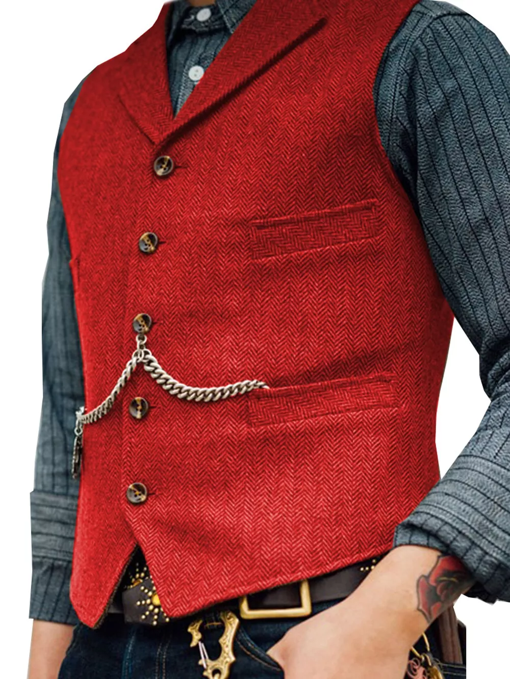 Men's Full Size Chain Detail Button Up Vest Plus Size, image 6