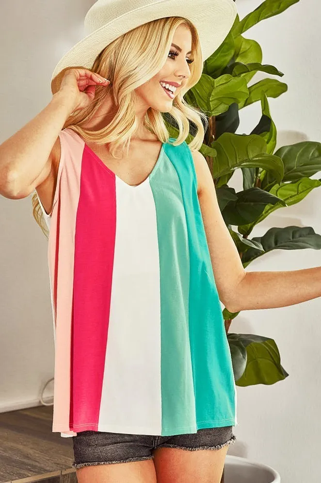 Cotton Span Knit Color Block Sleeveless Top, image 4