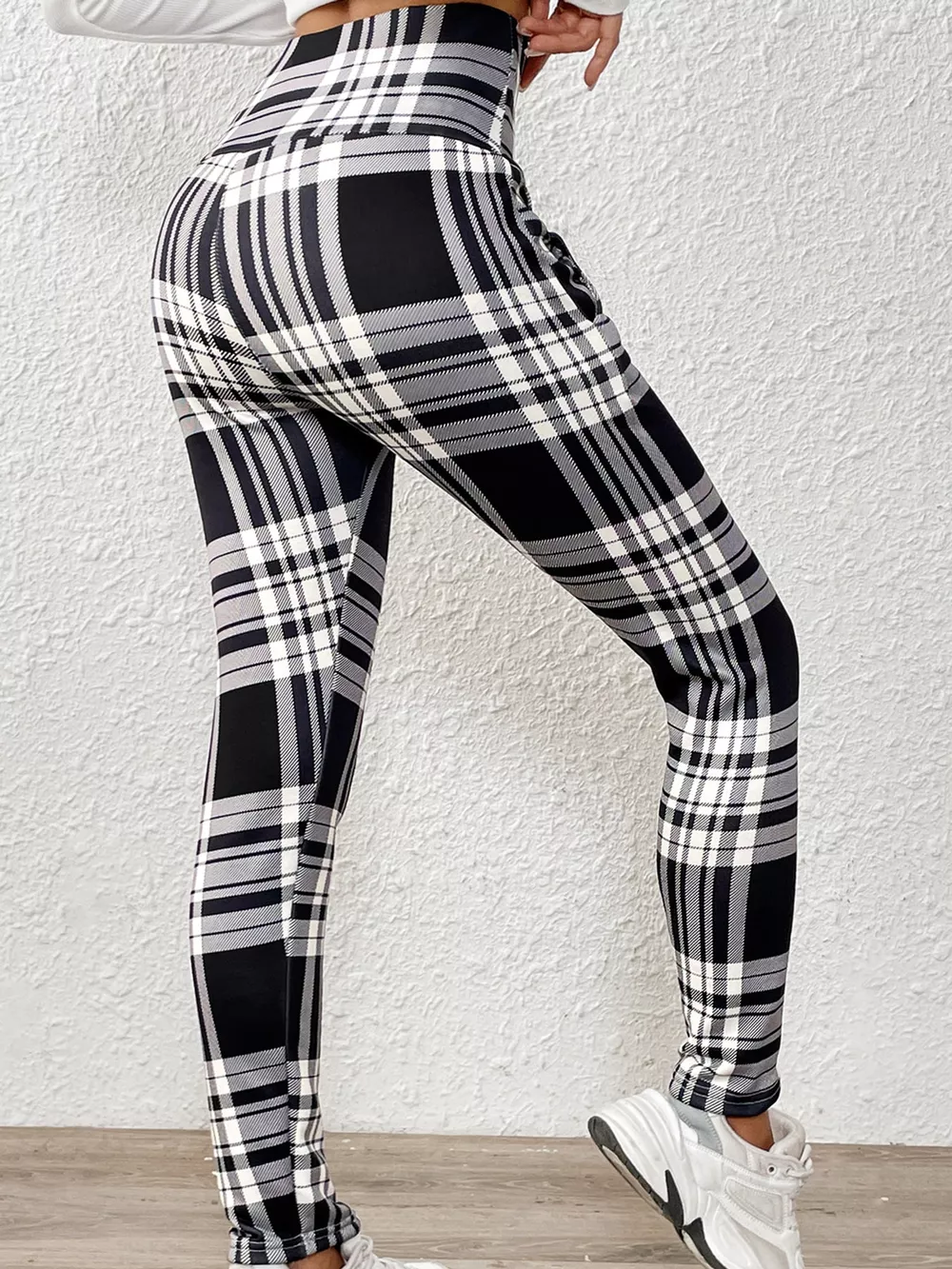 High-Waisted Plaid Slim-Fit Leggings, image 4