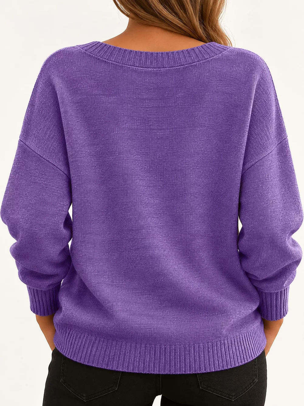 Full Size V-Neck Dropped Shoulder Sweater Plus Size, image 21