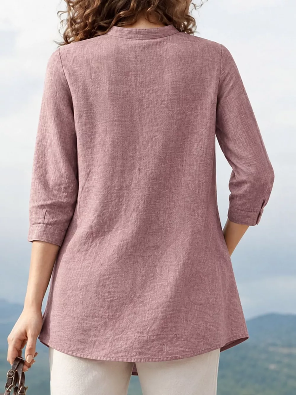 Full Size Button Detail 3/4 Sleeve Blouse Plus Size, image 3