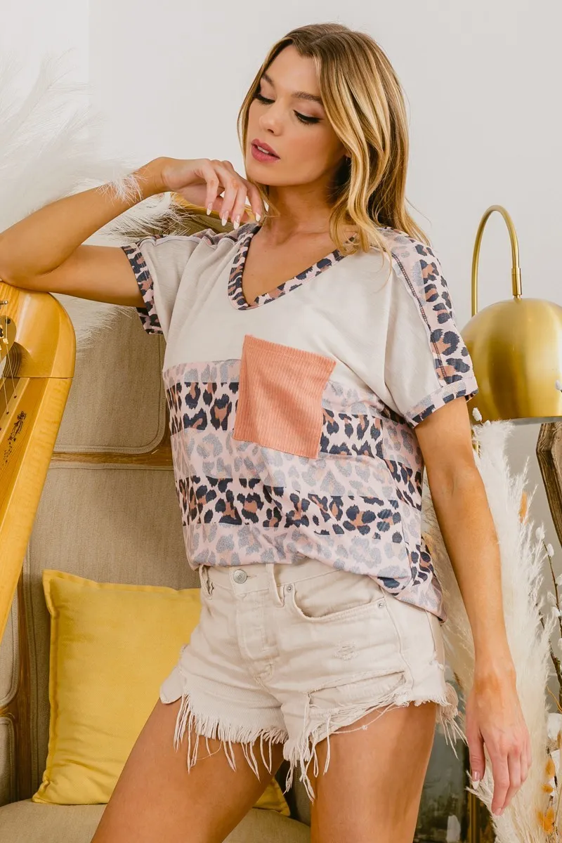 Leopard Stripe with Slub Terry Color Block T-Shirt, image 4
