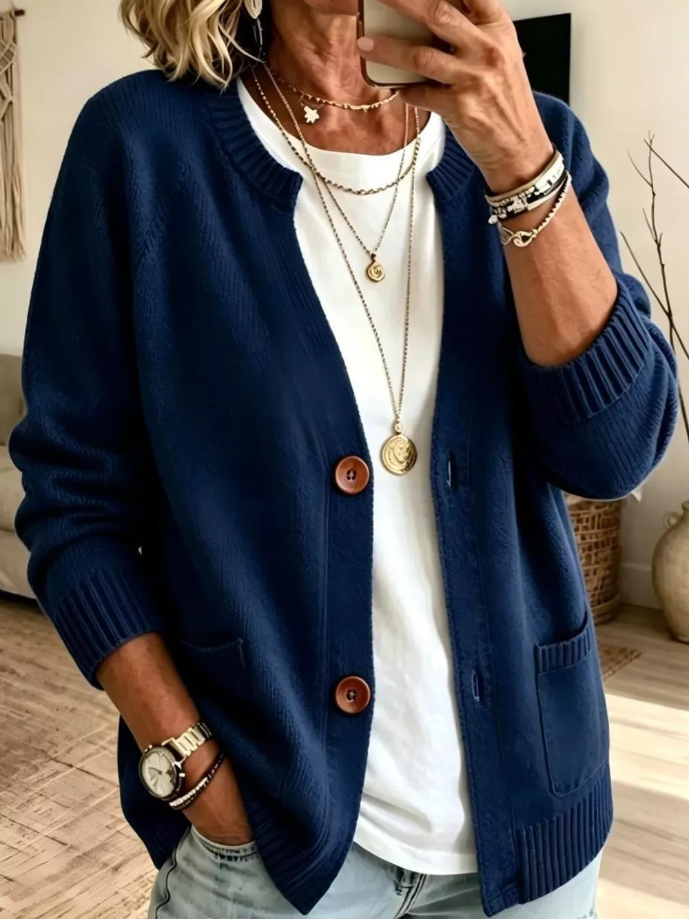 Full Size Button-Down Knit Cardigan Plus Size, image 5