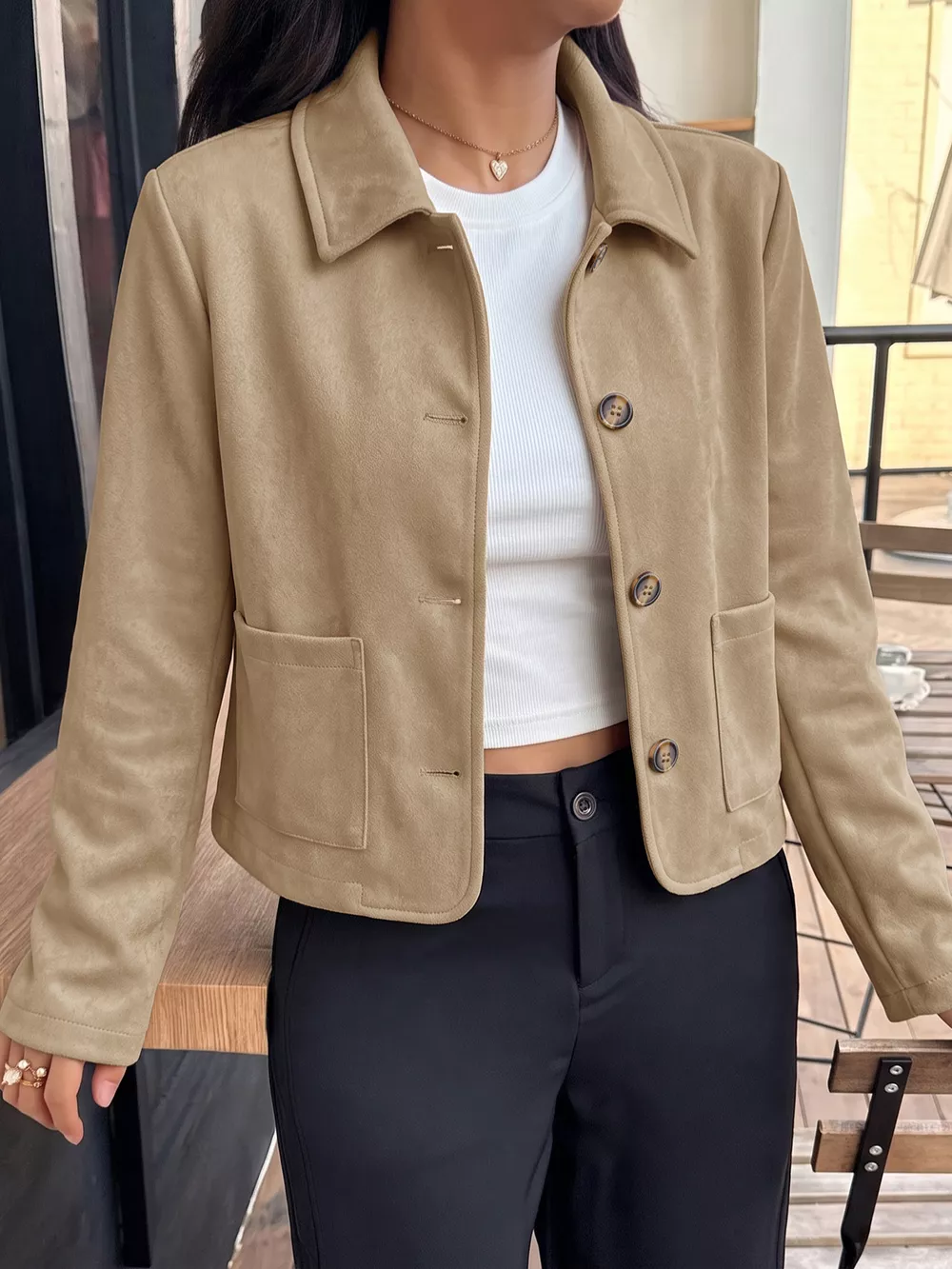 Collared Neck Button Up Jacket, image 5