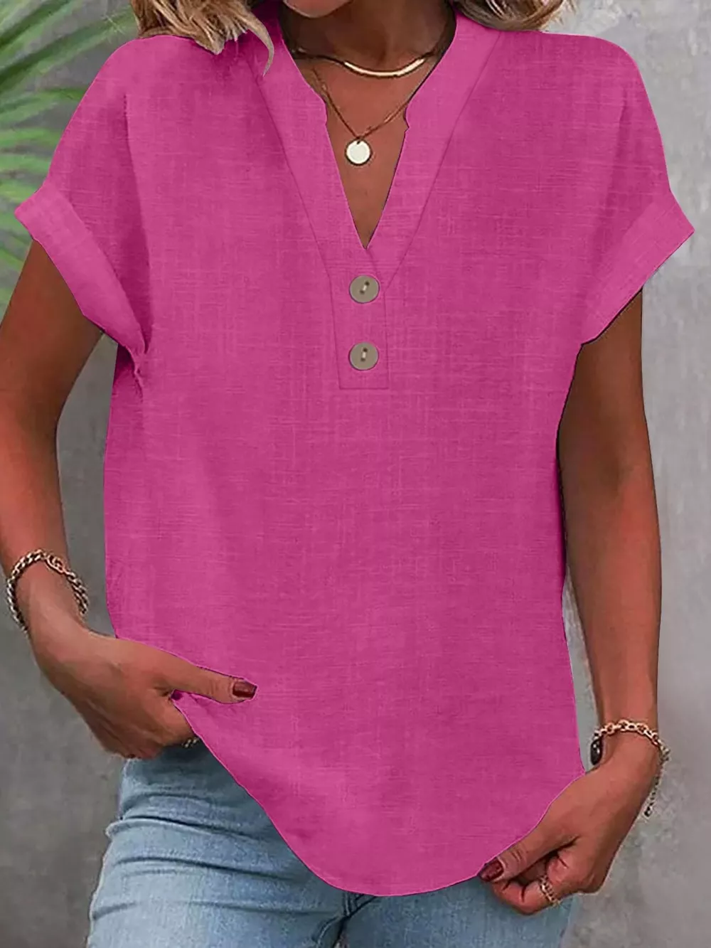 Full Size Button Detail Short Sleeve Blouse Plus Size, image 41