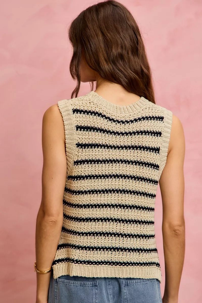 Low Gauge Textured Stripe Sleeveless Sweater Top, image 11