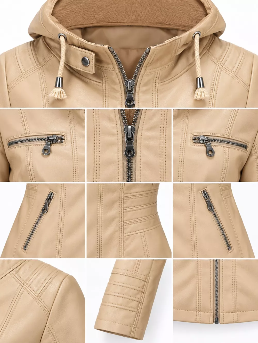 Full Size Detachable Hooded Faux Leather Moto Jacket Plus Size, image 19