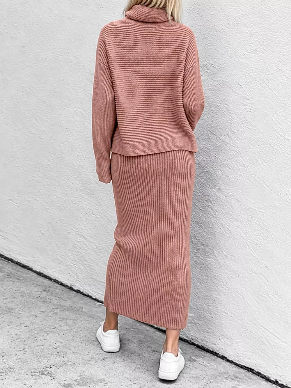 Ribbed Turtleneck Sweater Set with Matching Midi Skirt, image 9