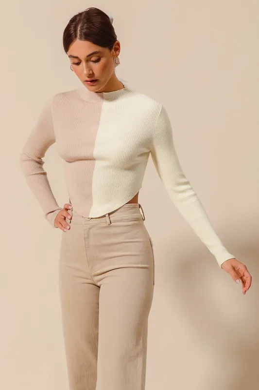Color Block Fitted Crop Sweater Top, image 4