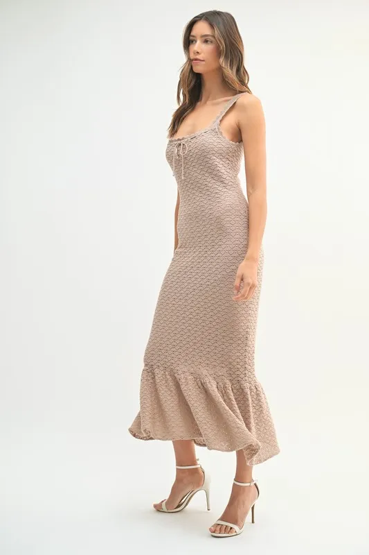 Ruffled Hem Sleeveless Crochet Knit Midi Dress, image 8