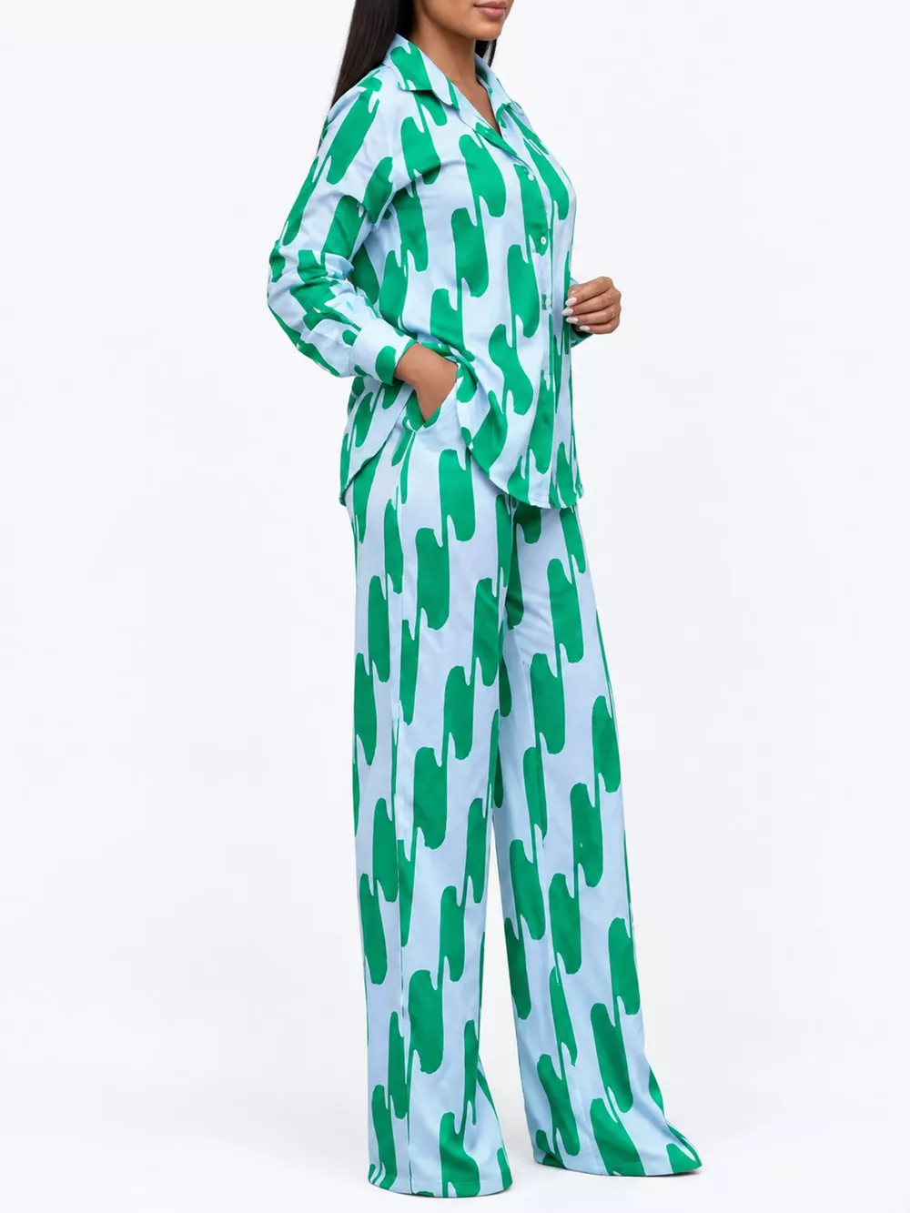 Striped Button-Down Shirt and Wide-Leg Pants Two-Piece Set, image 27