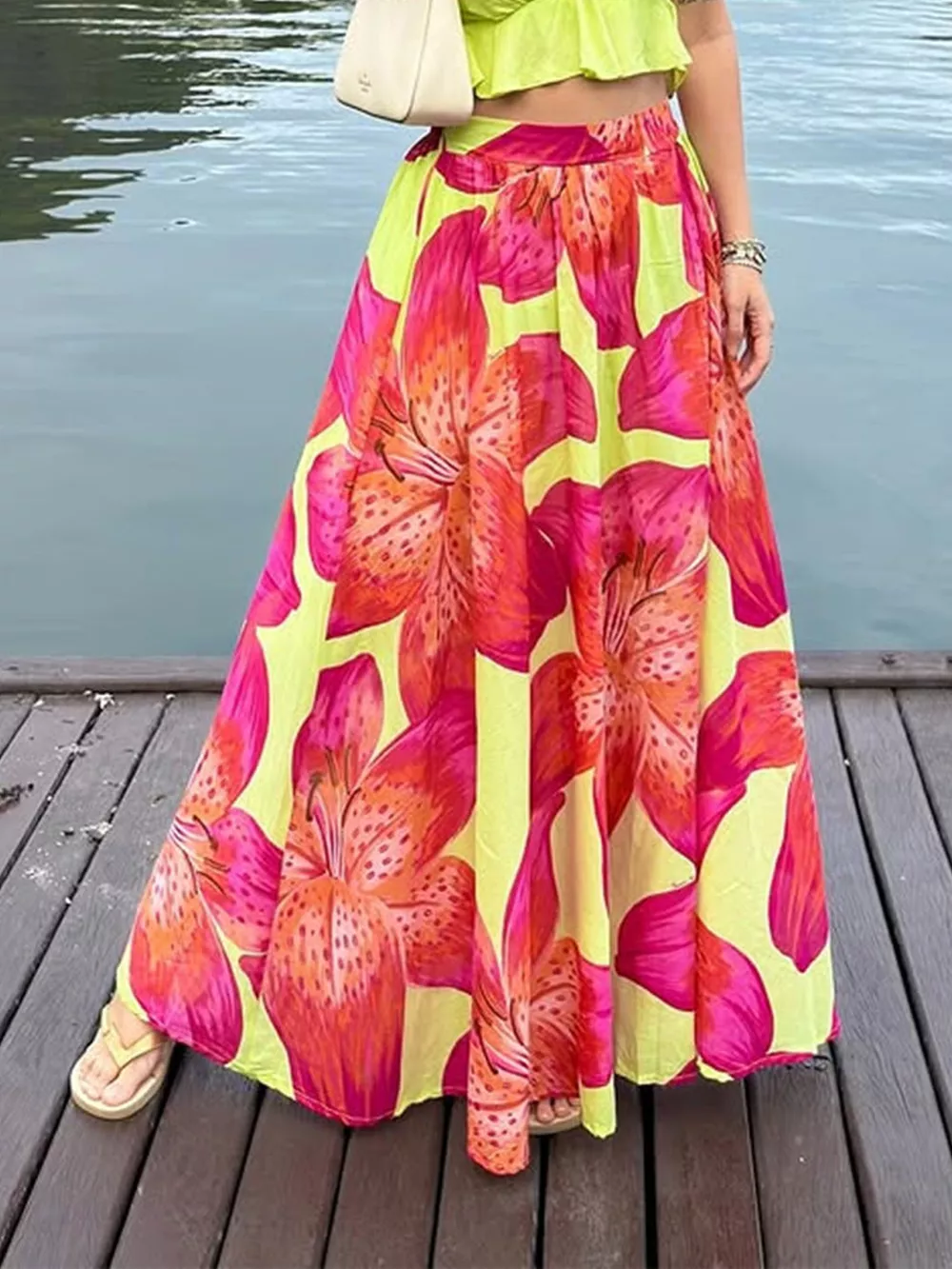 Floral Print Flowy Maxi Skirt, image 4
