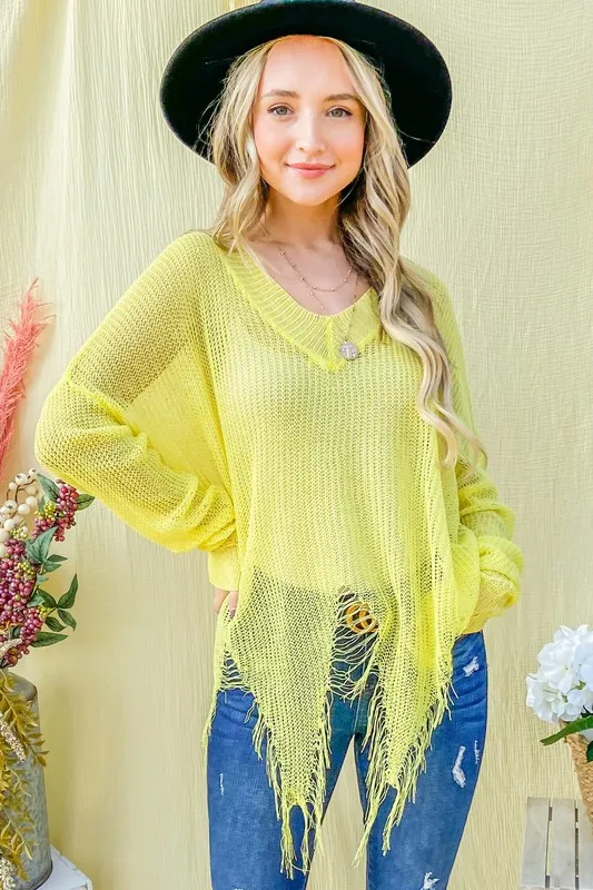 Distressed Mesh V Neck Spring Sweater Cover Up, image 3