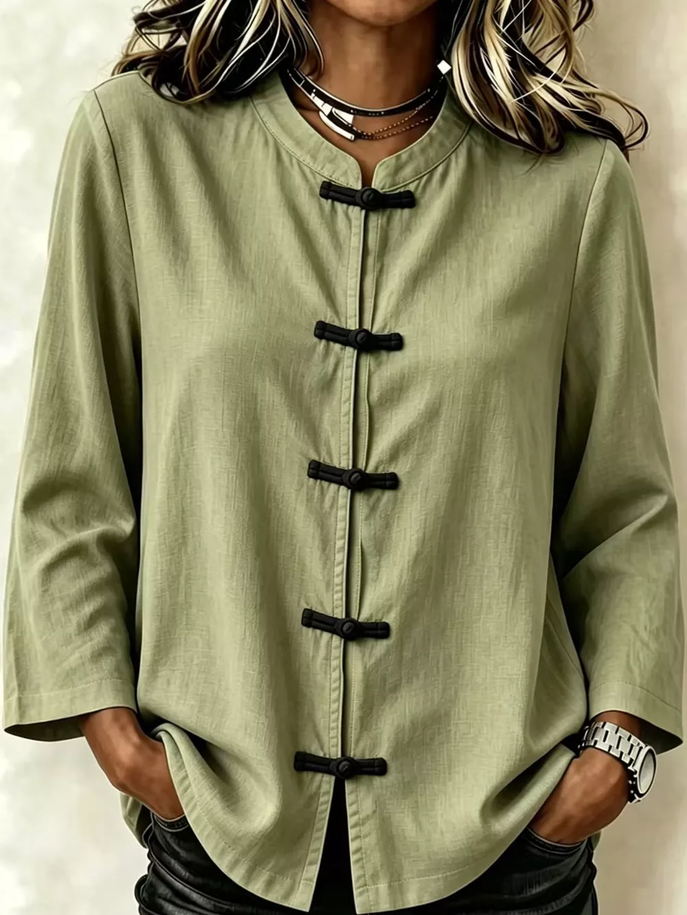 Chinese Style Mandarin Collar Blouse, image 17