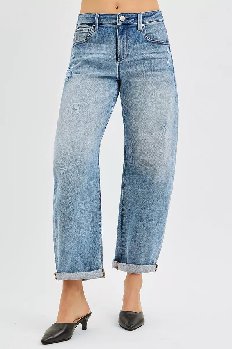 Full Size Slouchy Ankle Length Barrel Jeans with Cuffs Plus Size, image 5