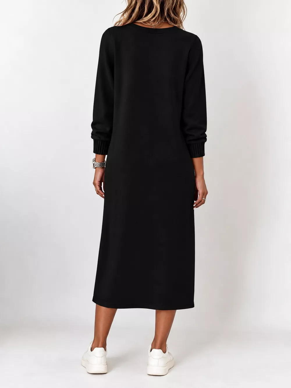 Full Size V-Neck Long Sleeve Midi Dress Plus Size, image 18