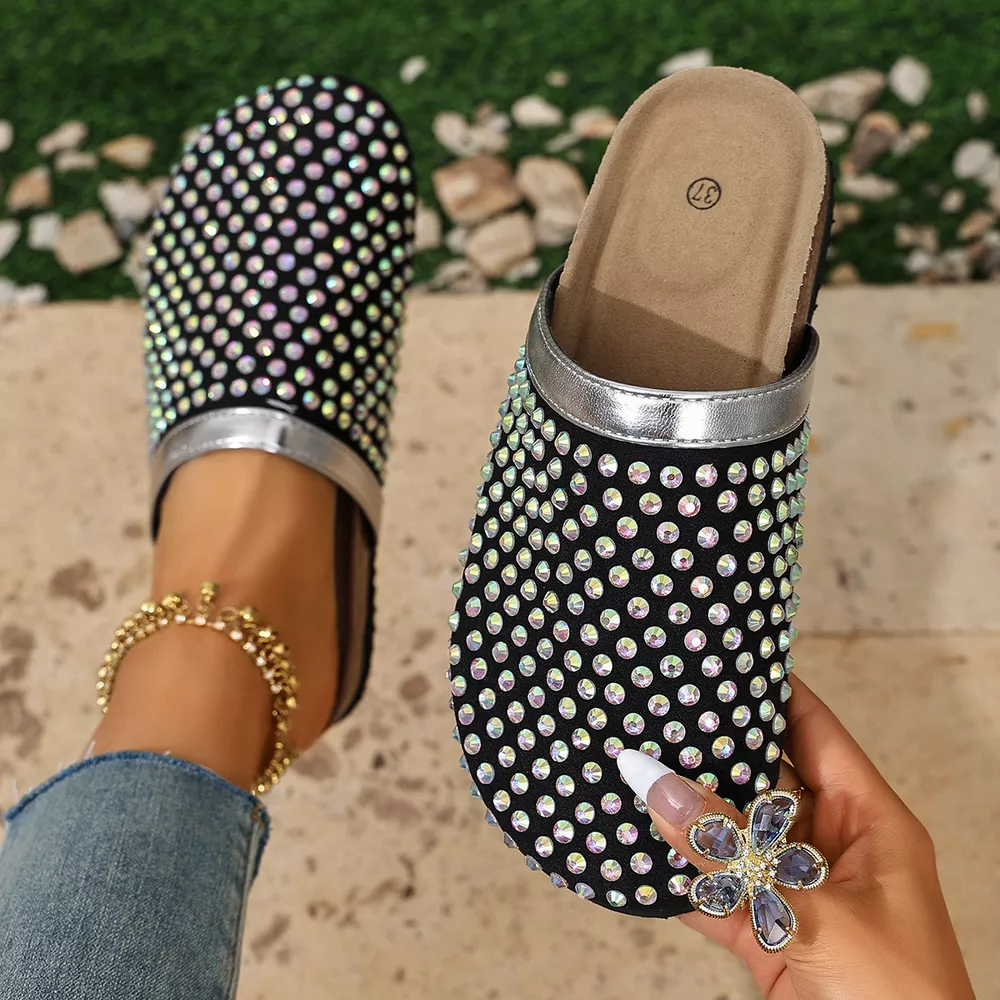 Sparkling Rhinestone Embellished Slip-On Sandals, image 4