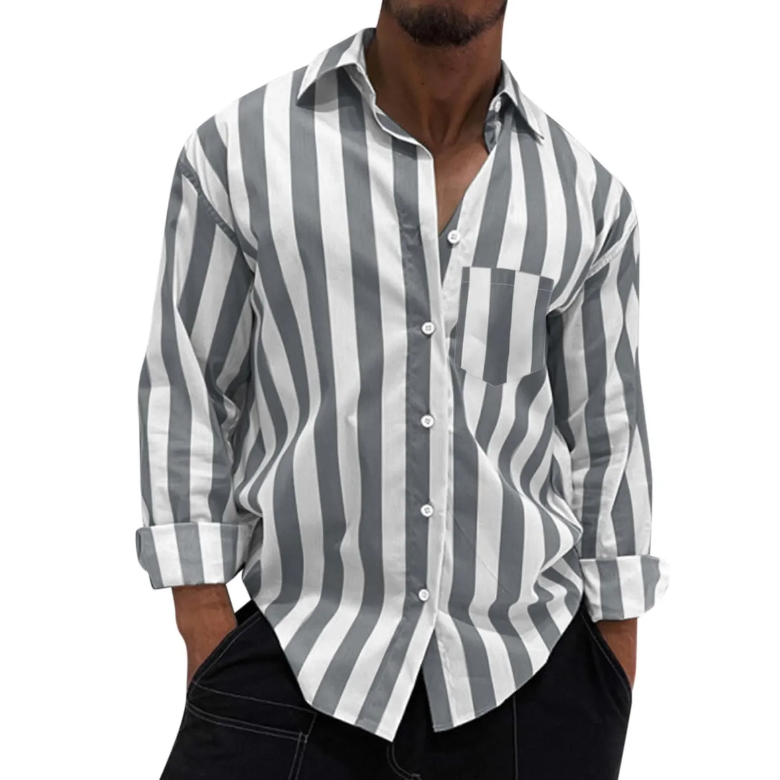 Men's Striped Button-Down Long Sleeve Shirt, image 4