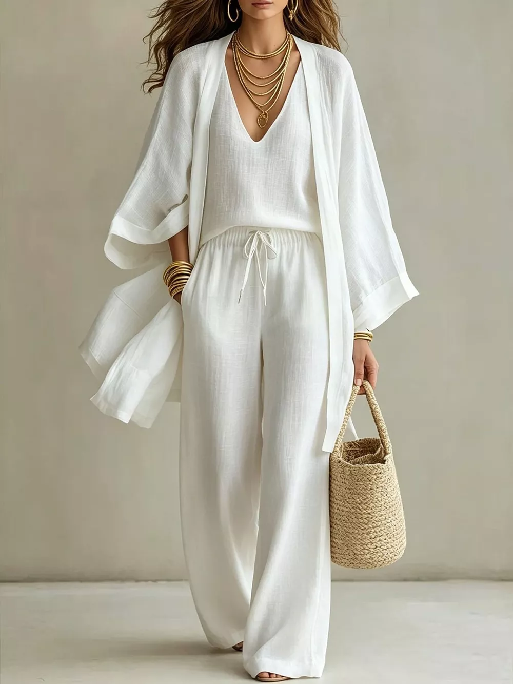 Full Size V-Neck Tank & Cardigan and Pants Set Plus Size