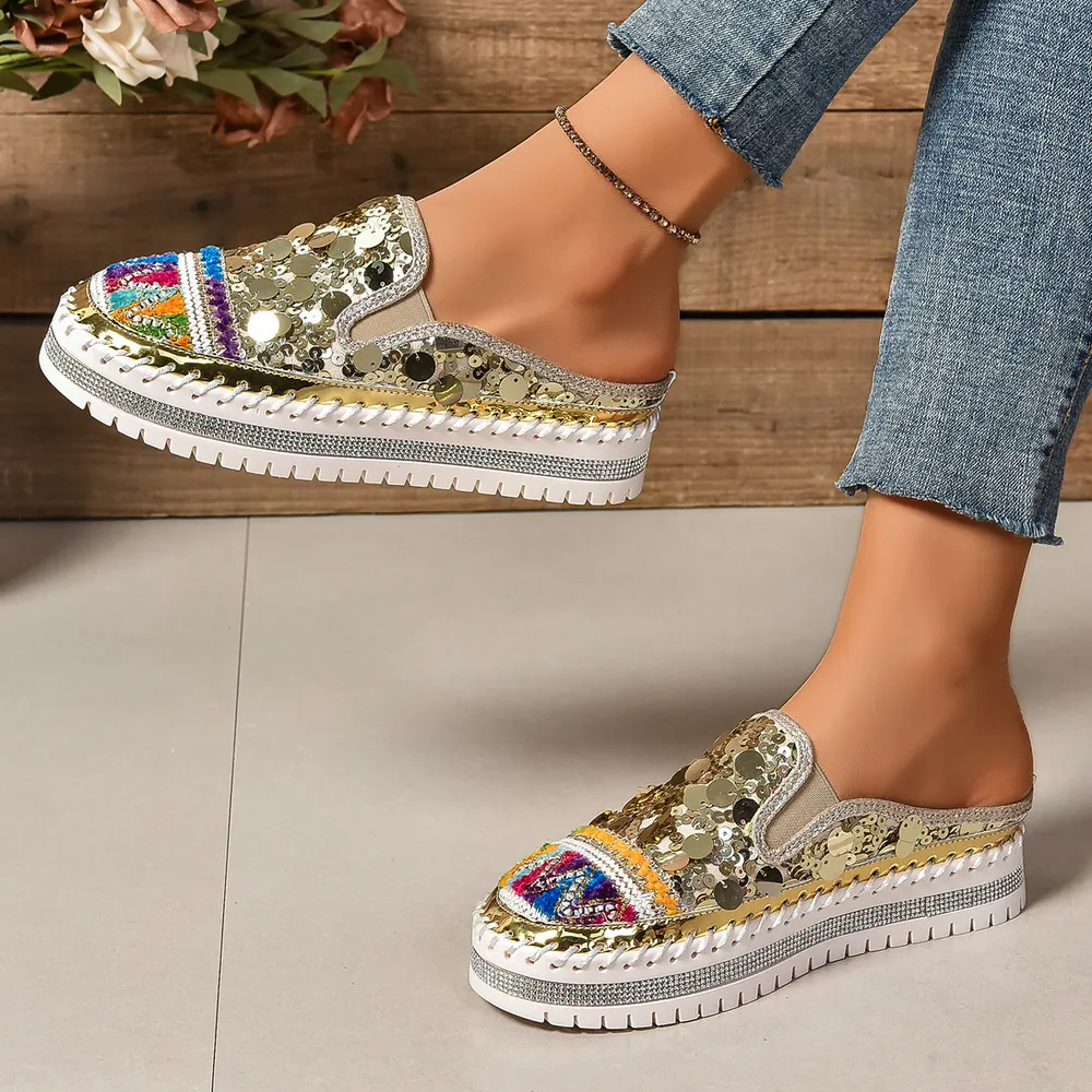 Sequin Round Toe Platform Loafers, image 17