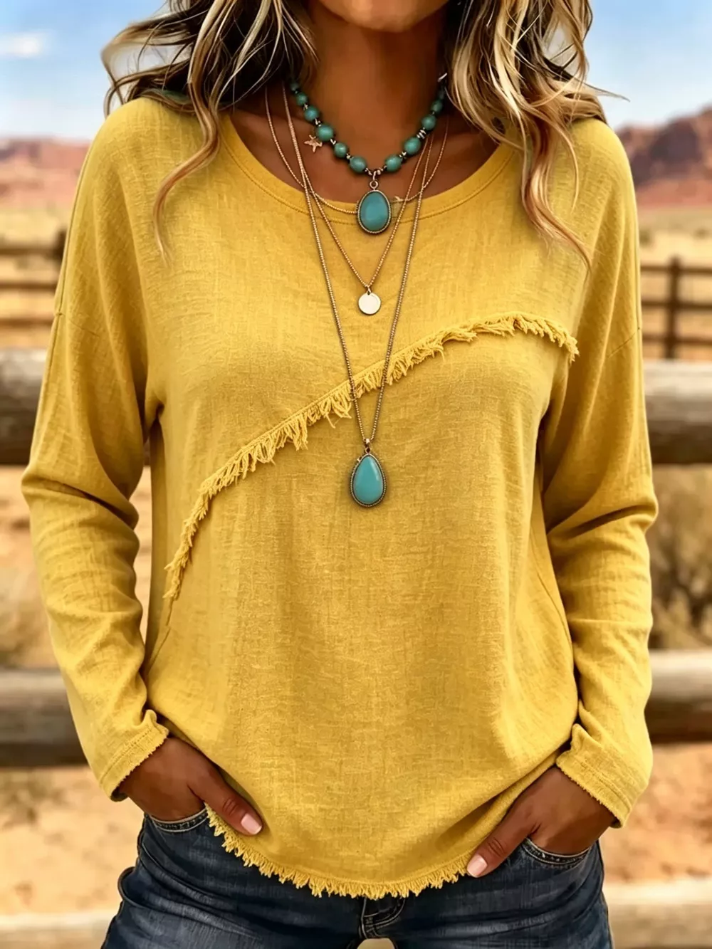 Full Size Fringe Detail Long Sleeve T-Shirt Plus Size, image 11