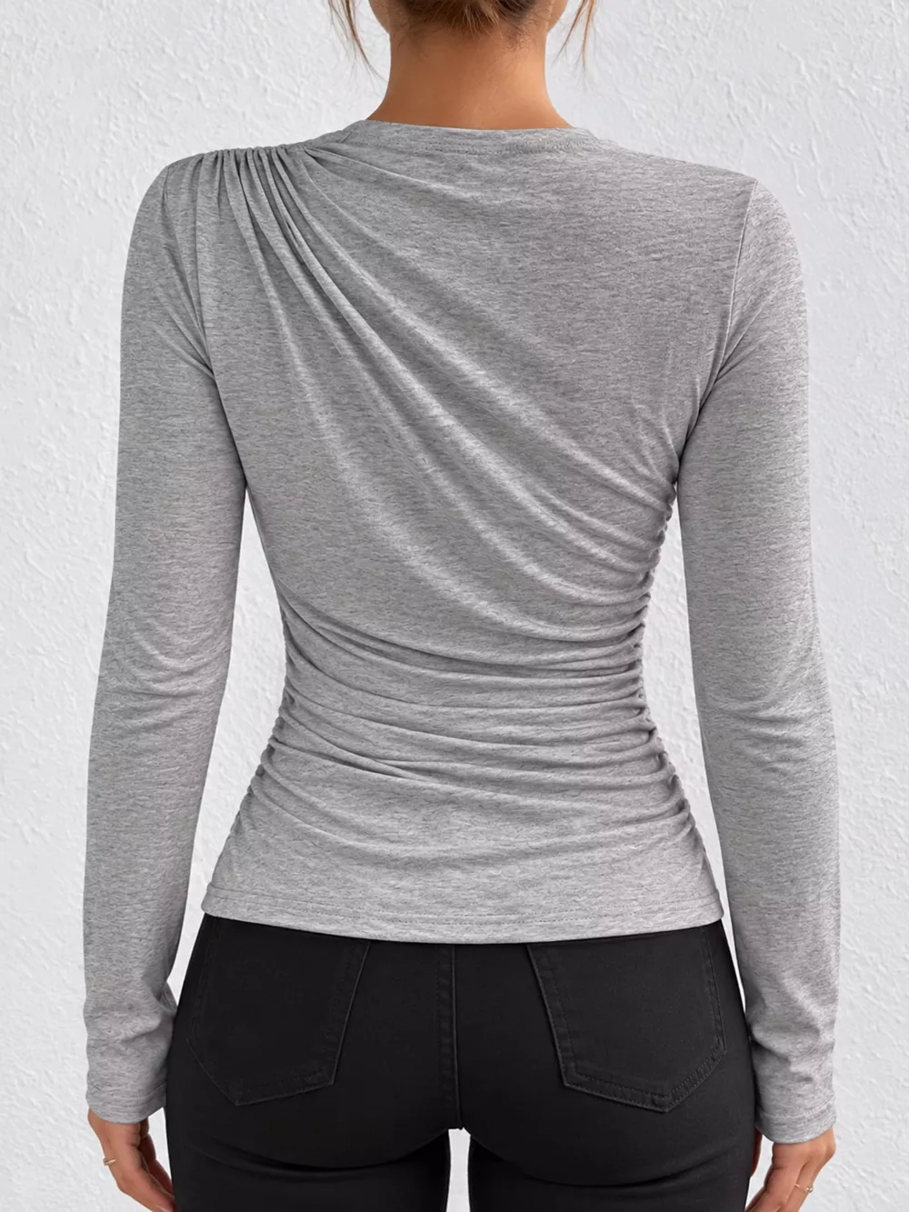 Ruched Long Sleeve Slim-Fit T-Shirt, image 23